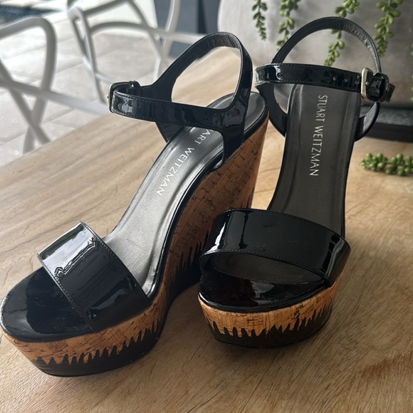 Stuart Weitzman Flame heel design black wedges - Picture 3 of 13